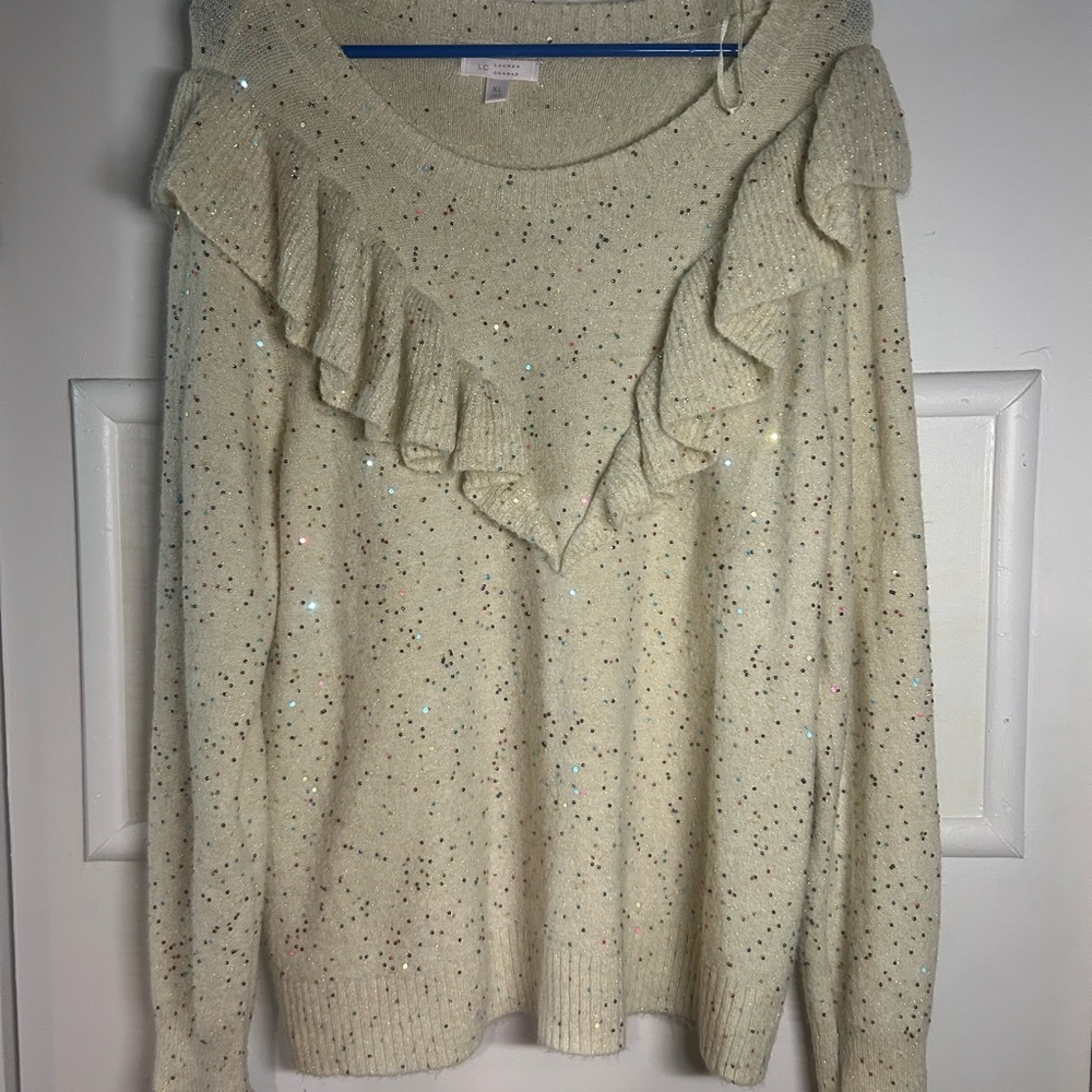 Cream Ruffled Women's Sweater